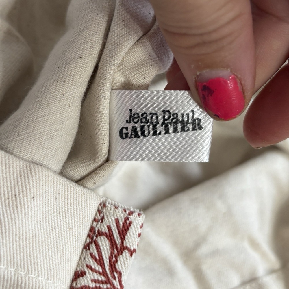 Jean Paul Gaultier Tattoo Style Tote Bag Red & Beige Canvas Shoulder Woven - Picture 11 of 12